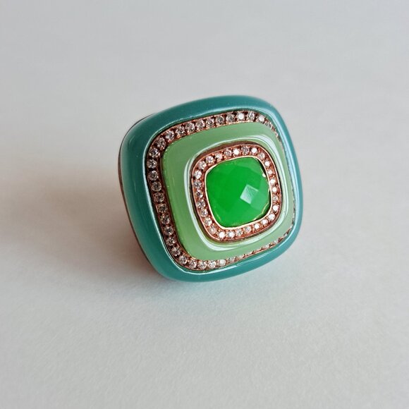 New Angelique de Paris Green Teal Resin Square Ring Size 7 - Picture 1 of 16